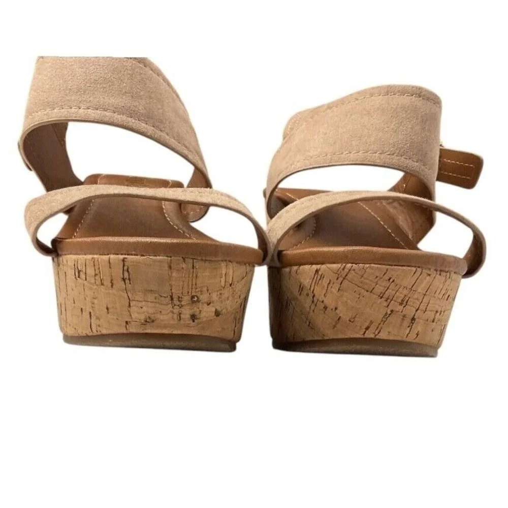 Arula Women's Suede Ankle Strap Platform Cork Wedge‎ Sandals Neutral Size 8